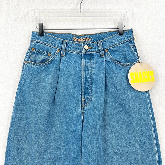 MOTHER SNACKS Jeans Womens 28 Blue Pleated Fun Dip Puddle Like Nothing Else NEW - Picture 4 of 16